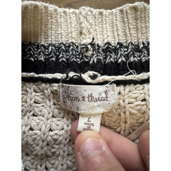 Hem & Thread Anthropologie Stripe Cardigan Women Sz Large Chunky Knit Open Front - Picture 3 of 11